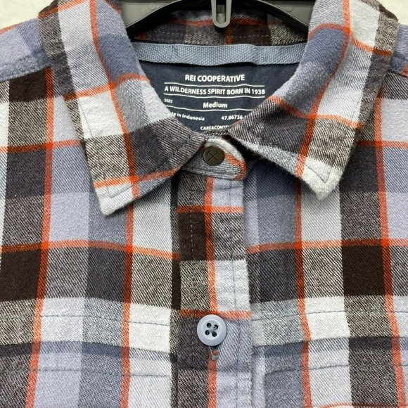 Rei Button-Up Shirt Men's Sz M Purple Flannel Plaid Collared Front Pockets - Picture 8 of 9